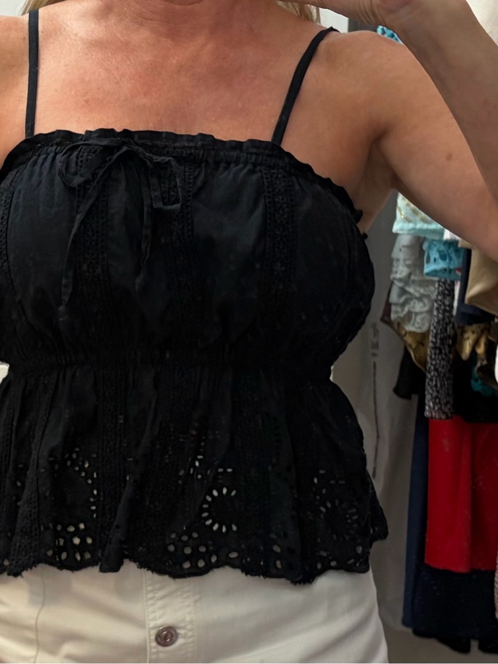 Black Eyelet Lace-Trim Spaghetti Strap Camisole